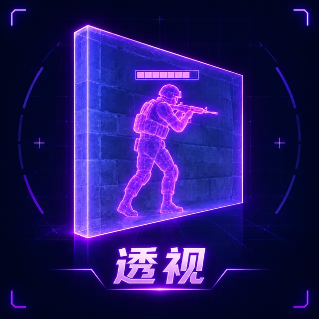 透视 ESP 功能示意:透过墙体显示敌人轮廓与距离